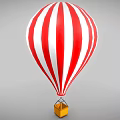 Amusement Park Ride Red And White Striped Hot Air Balloon With Small Yellow Basket