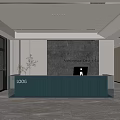 Modern Front Desk Reception Area With Glass Counter Textured Wall And LOOIS Branding In Bright Office