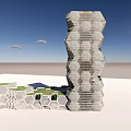 Modern Office Building With Green Roof Multi Layer Geometric Exterior And Landscaped Areas