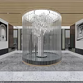 Elegant Modern Hotel Lobby Design With Central Glass Chandelier Wooden Ceiling And Marble Flooring