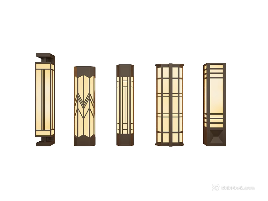 Outdoor Exterior Lights With Various Geometric Patterns And Metal Frames 3d model