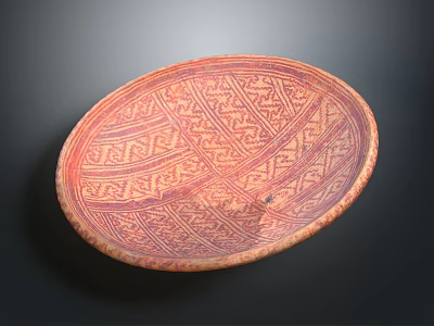 Traditional Red Round Ceramic Plate With Intricate Geometric Design Patterns 3d model