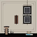Modern Wall Decor with Geometric Art Frames and Copper Sconce in Minimalist Interior 3d model