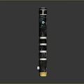 Sleek Black Lightsaber Weapon With Metal Stripes Blue Gemstone And Golden Base