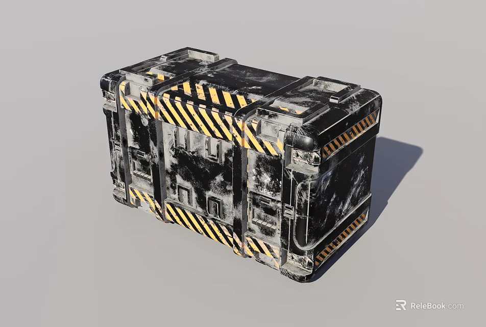 Black Weapon Case With Yellow And Black Warning Stripes And Metallic Sturdy Structure 3d model 