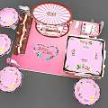 Pink Exhibition Booth Decorative Setup With Umbrellas Mannequins And Product Displays