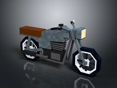 Pixelated Low Poly Motorcycle Design With Brown Seat Yellow Headlight And Black White Wheels 3d model