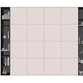 Modern Bookcase with Light Gray Panels Geometric Design and Illuminated Open Shelves Decorative Items