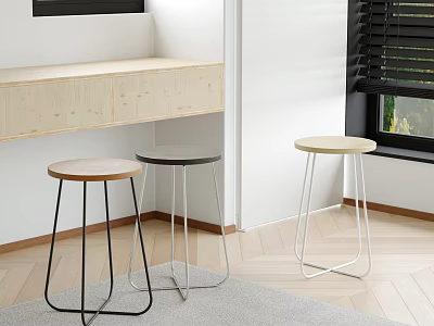 Modern Round Seat Stools With Metal Legs In Different Colors For Living Space Interior 3d model