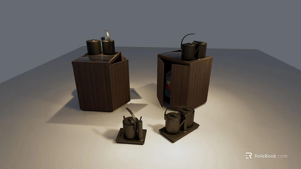 Wooden Daily Electrical Appliances With Black Components For Home Kitchen Use 3d model 