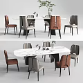 Modern Dining Table Set With Marble Top And Brown Gray Upholstered Chairs Design 3d model