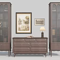 Elegant Wooden Bookcases With Glass Doors Dresser Table Lamp And Framed Wall Paintings