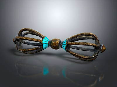 Antique Bronze Bow Shaped Decorative Ornament Set With Blue Turquoise Inlays 3d model
