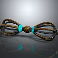 Antique Bronze Bow Shaped Decorative Ornament Set With Blue Turquoise Inlays