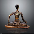 Traditional Decorative Wooden Furniture Sculpture With Seated Female Figure And Ornate Brown Base 3d model