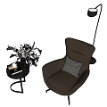 Brown Armchair With Black Side Table Vase Plants And Floor Lamp