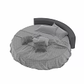 Round Double Bed With Herringbone Pattern Bedspread And Gray White Pillows 3d model