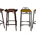 Stylish Modern Bar Stools with Brown Cushions and Black Brown Frames 3d model