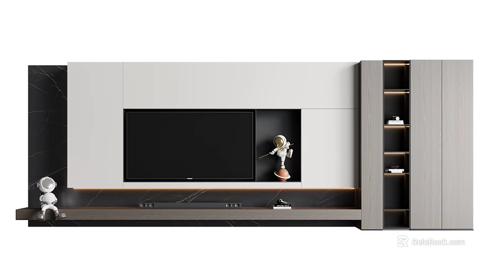 Modern TV Wall Design With Storage Cabinets And Decor 3d model