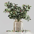 Decorative Clear Glass Vase With Green Leaves And Red Berries Floral Arrangement