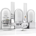 Modern Beauty Salon Interior With Pink Arched Mirrors And Styling Stations
