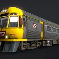 Yellow and Gray Train with Number 152 Red Logo and Multiple Carriages 3d model
