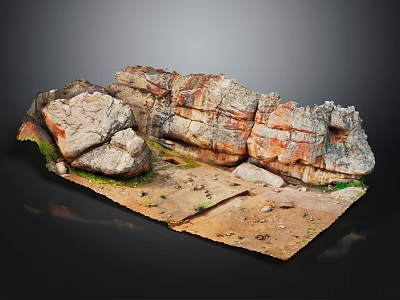 Realistic Rock Terrain Model With Colorful Rocks Dirt Ground And Green Vegetation 3d model