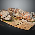 Realistic Rock Terrain Model With Colorful Rocks Dirt Ground And Green Vegetation