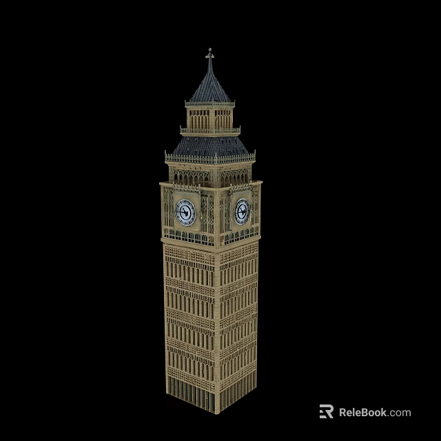 Iconic Clock Tower With Two Faced Clocks And Pointed Spire Design 3d model
