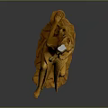 Golden Winged Female Mythical Sculpture Playing Harp Artwork