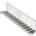 Elegant Staircase With White Ornate Handrail And Dark Steps Design 3d model