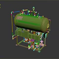 Green Industrial Pressure Vessel Equipment With Pipes Valves Gauges And Support Frame