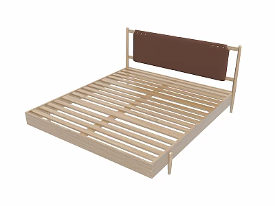Double Bed With Wooden Frame Brown Headboard And Slatted Base Structure Design 3d model