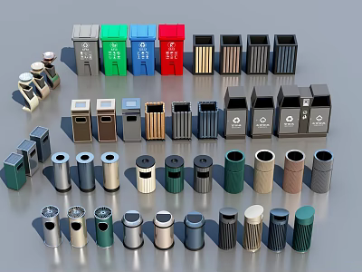 Public Facilities Trash Bins With Various Colors And Different Designs 3d model