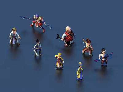 Game And Movie Characters With Various Designs Distinct Costumes And Weapons 3d model