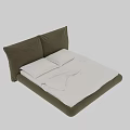 Modern Double Bed With Brown Upholstered Headboard And White Bedding 3d model
