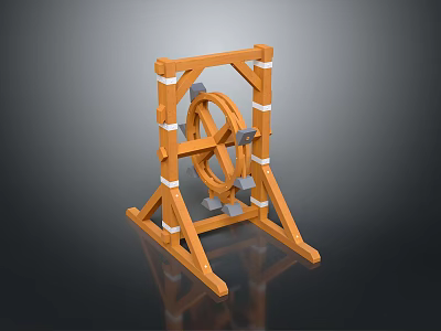 Sturdy Wooden Frame Mechanical Device With Spoked Wheel And Support Legs 3d model