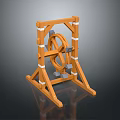 Sturdy Wooden Frame Mechanical Device With Spoked Wheel And Support Legs