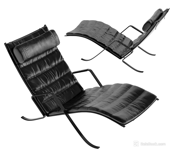 Modern Black Leather Lounge Chair With Quilted Design And Metal Frame 3d model 