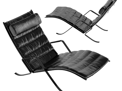 Modern Black Leather Lounge Chair With Quilted Design And Metal Frame 3d model