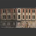 Old Multi Story Building Model With Weathered Red Brick Facade Yellow Walls And Windows