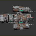 Sci Fi Metallic Cylindrical Devices With Orange Accents And Mechanical Parts