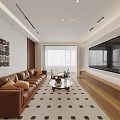 Warm Modern Open Dining and Living Room With Custom Wood Cabinets and Cozy Dining Set