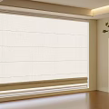 White Fabric Roller Curtain in Modern Room with Light Walls Wooden Floor and Green Plant