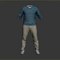 Blue Long Sleeve Sweater With Khaki Pants And White Shoes Outfit