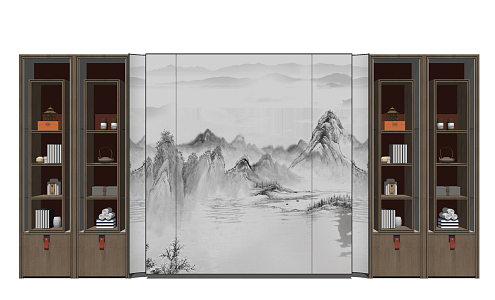 New Chinese background wall background wall decoration cabinet 3d model