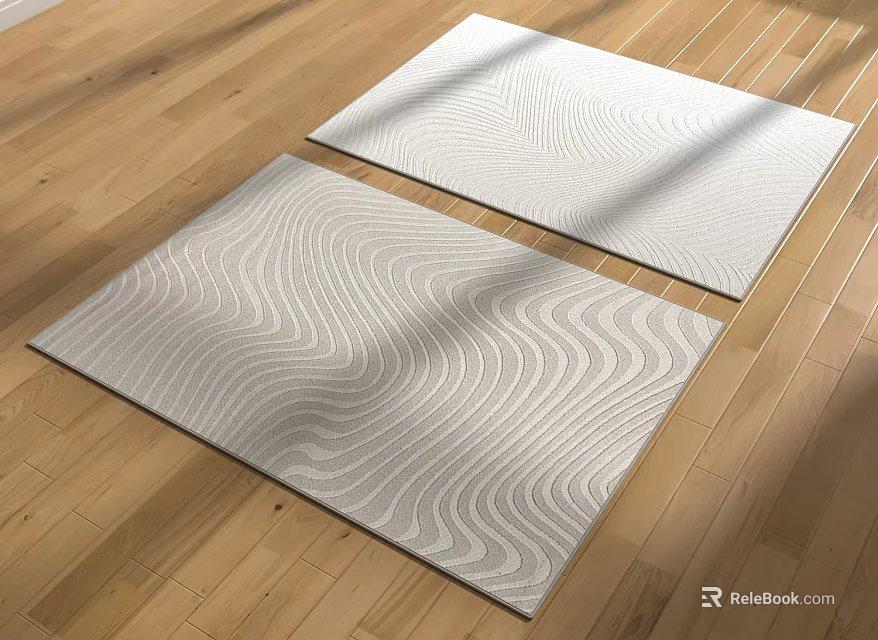 Light Colored Square Rugs With Wavy Pattern On Wooden Floor In Natural Light 3d model 