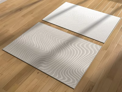 Light Colored Square Rugs With Wavy Pattern On Wooden Floor In Natural Light 3d model
