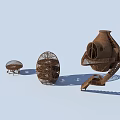 Garden Landscape Featuring Egg Shaped Wooden Decorative Installations With Dome Steps And Various Sizes