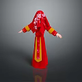 Traditional Red Robed Character With Yellow Floral Patterns On Gray Background